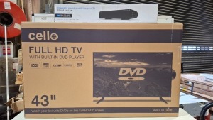 1 X BOXED CELLO 43 INCH FULL HD TV WITH BUILT IN DVD PLAYER - SNCB502400504 - WITH SOUNDBAR (PLEASE NOTE REFURBISHED GRADE A)