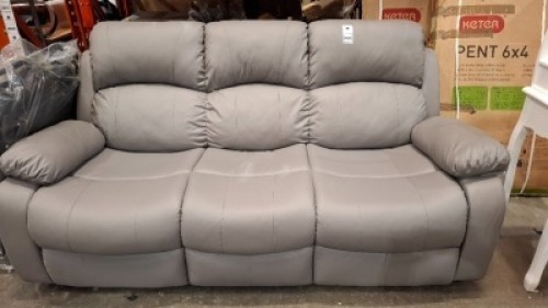 1 X HOME LIFE 3 SEATER SOFA IN GREY ( NOTE CUSTOMER RETURNS/ MASSIVE RIP IN LEFT ARM REST)