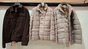 3 X BRAND NEW DAN JOHN JACKETS, IN VARIOUS COLOURS AND SIZES TO INCLUDE - 2 X GREY & BROWN IN SIZES SMALL & XXL, & 1 X BLACK IN SIZE XXL.