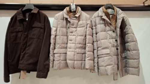 3 X BRAND NEW DAN JOHN JACKETS, IN VARIOUS COLOURS AND SIZES TO INCLUDE - 2 X GREY & BROWN IN SIZES SMALL & XXL, & 1 X BLACK IN SIZE XXL.