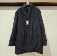 4 X BRAND NEW NAVY BLUE DAN JOHN CAPPOTTO TECNICO COATS, IN VARIOUS SIZES TO INCLUDE - 2 X SIZE 54 & 2 X SIZE 56 - RRP 139.99 PER COAT.