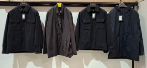 4 X BRAND NEW DAN JOHN OVERSHIRT TRAPUNTATA IN VARIOUS COLOURS & SIZES TO INCLUDE - 3 X NAVY BLUE IN SIZES, 1 X SIZE MEDIUM, 1 X SIZE LARGE & 1 X SIZE XL - RRP 129.99 1 X BLACK IN SIZE 50. - RRP &pound;179.99 PER SHIRT.