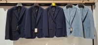 5 X BRAND NEW DAN JOHN BLAZERS IN VARIOUS STYLES AND SIZES TO INCLUDE - 2 X LIGHT AND WHITE BLUE BLAZERS IN SIZES 1 X SIZE 50 & 1 X SIZE 52 - RRP &pound;179.99 AND 3 X NAVY BLUE BLAZERS IN SIZE 50 RRP - 1 X &pound;119.99, &pound; 1 X &pound;129.99 & 1 X &pound;99.99.