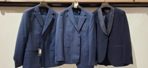 3 X BRAND NEW DAN JOHN SUITS IN VARIOUS STYLES AND SIZES TO INCLUDE, 1 X NAVY BLUE SUIT IN SIZE 54 & 2 X BLUE SUITS IN SIZES 58 & 60 - RRP &pound;239.99 PER SUIT.