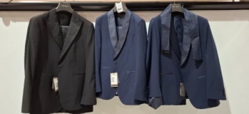 3 X BRAND NEW DAN JOHN BLACK AND NAVY FULL SUITS IN SIZES 44-46-56 RRP-&pound;179.99 PP