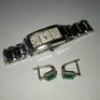 LADIES BALMAIN STEEL QUARTZ BRACELET WATCH (VALUE FOR INSURANCE PURPOSES &pound;200 PLUS A PAIR OF STERLING SILVER EARRINGS (STAMPED 925) WITH GREEN & WHITE STONE SET (VALUE FOR INSURANCE PURPOSES &pound;50) TOTAL VIP &pound;250