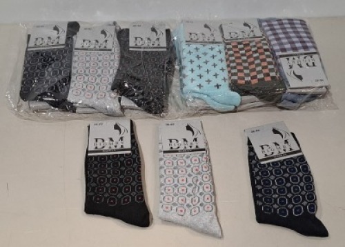 26 X BRAND NEW PACKS OF 12 DM BIGMRY WOMENS SOCKS IN VARIOUS COLOURS IN SIZE 36-42 IN ONE BOX