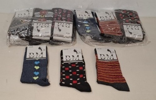 26 X BRAND NEW PACKS OF 12 DM BIGMRY WOMENS SOCKS IN VARIOUS COLOURS IN SIZE 36-42 IN ONE BOX