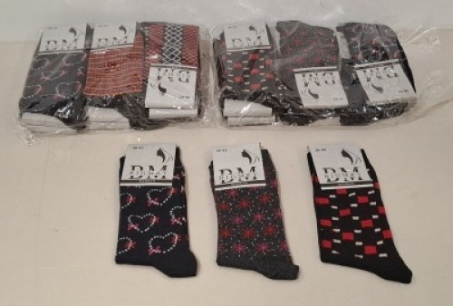 26 X BRAND NEW PACKS OF 12 DM BIGMRY WOMENS SOCKS IN VARIOUS COLOURS IN SIZE 36-42 IN ONE BOX