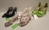 50 X MIXED MISSGUIDED WOMENS SHOES LOT CONTAINING HIGH HEELS IN BLACK IN SIZE 8 , CLEAR BLOCK HEEL IN NUDE IN SIZE 6 , LOW HEEL IN BLACK WITH FUR IN SIZE 5 ETC IN ONE TUB (NOTE - TUBS NOT INCLUDED)