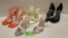 50 X MIXED MISSGUIDED WOMENS SHOES CONTAINING HIGH HEELS IN LIME IN SIZE 5 , HIGH HEELS IN BLACK IN SIZE 6 , CLEAR BLOCK HEEL IN NUDE IN SIZE 4 ETC IN ONE TUB (NOTE - TUBS NOT INCLUDED)