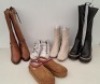 40 X MIXED WOMENS SHOES LOT CONTAINING DUNE LONDON HIGH BOOTS IN BROWN IN SIZE 3 , MISSGUIDED BLOCK HEEL BOOT IN CREAM IN SIZE 6 , HIGH BOOTS IN BLACK IN SIZE 4 , MISSGUIDED HIGH BLOCK HEEL IN ORANGE IN SIZE 4 ETC IN TWO TUBS (NOTE - TUBS NOT INCLUDED)