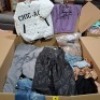 400 X MIXED CLOTHING LOT CONTAINING SPORA T-SHIRT IN BLACK IN SIZE SMALL , SAMDAN LEATHER TROUSERS IN BLACK IN SIZE 36 , CHICAGO JACKET IN WHITE AND BLACK IN SIZE 36 , HOME WEAR PYJAMA SET IN WHITE , FLORAL DRESS IN NAVY AND WHITE IN SIZE 36 ETC IN ONE LA