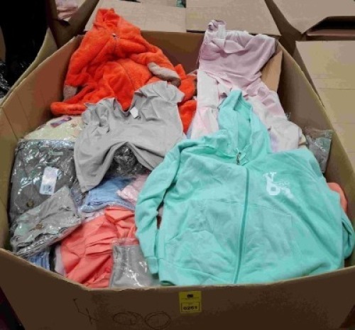 400 X MIXED CLOTHING LOT CONTAINING VENUS PINK DRESS IN MEDIUM , HALOLAO TOP AND BOTTOMS SET IN GREY , CREAM AND BLUE IN SIZES SMALL/MEDIUM , X LAGATA HOODIE IN ORANGE IN SIZE MEDIUM ETC IN ONE LARGE BOX (NOTE - SOME MAY BE DETAGGED / DELABELLED)