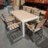 1 X BRAND NEW 7 PIECE IN DOOR OUT DOOR STUDIO DINING SET TO INCLUDE 1 TABLE IN SIZE L 156 X W 81 X H 76 CM IN ALUMINIUM FRAME WITH COMPOSITE WOOD IN BROWN / WHITE WITH 6 CHAIRS IN ALUMINIUM FRAM / COMPOSITE WOOD IN BROWN / BLACK