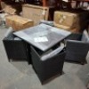 1 X BRAND NEW 5 PIECE STUDIO MONACO RATTAN CUBE SET TO INCLUDE 1 TABLE IN SIZE L 110 X W 110 X H 74 CM AND 4 CHAIRS IN SIZE W52 X D52 X H 68 CM IN BLACK / GREY (NOTE PRE - BUILT )