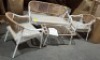1 X BRAND NEW STUDIO MIAMI 4 PIECE GARDEN SET TO INCLUDE TABLE IN SIZE W 88 X D 63 X H 78 AND ONE LOVE SEAT IN SIZE W 125 X D 63 X H 78 AND 2 CHAIRS IN SIZE W 60 X D 63 X H 78 CM IN NATURAL - ( NOTE PRE BUILT )