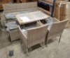 1 X STUDIO FIJI 6 PIECE DINING SET IN GREY TO INCLUDE TABLE IN SIZE W 97 X D 62 X H 62 , 3 SEAT SOFA IN SIZE W 156 X D 53 X H 81 , 2 FOOT STOOLS IN SIZE W 38 X D 38 X H 38 , 2 CHAIRS IN SIZE W 56 X D 53 X H 81CM IN TWO BOXES (NOTE CUSTOMER RETURNS )