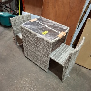 1 X STUDIO RATTAN 3 PIECE SET TO INCLUDE ONE TABLE WITH GLASS TOP AND TWO CHAIRS IN LIGHT GREY