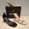 30 X BRAND NEW MIXED MISSGUIDED SHOES CONTAINING SQUARE TOE STRAPPY BLUE TIE UP MID HEELS IN WHITE , MID HEEL BLOCK BARELY THERE FAUX LEATHER IN BLACK , WF BARELY THERE SQUARE TOE HIGH HEELS IN NUDE ETC ALL IN SIZE 8