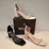 30 X BRAND NEW MIXED MISSGUIDED SHOES CONTAINING MID HEEL BLOCK BARELY THERE IN SAND MID HEEL BLOCK BARELY THERE FAUX LEATHER IN BLACK , MID HEEL BLOCK BARELY THERE IN WHITE ETC ALL IN SIZE 8
