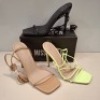 30 X BRAND NEW MIXED MISSGUIDED SHOES CONTAINING SQUARE TOE HIGH HEEL TIE UP SANDALS IN BLACK , ASSYM STRAPPY HEELED SANDAL IN LIME , SQUARE TOE HIGH HEEL TIE UP SANDALS IN SAND ETC ALL IN SIZE 8