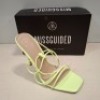 30 X BRAND NEW MIXED MISSGUIDED SHOES CONTAINING ASSYM STRAPPY HEELED SANDAL IN LIME , HIGH HEEL BLOCK BARELY THERE SANDALS IN WHITE ALL IN SIZE 7