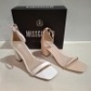 30 X BRAND NEW MIXED MISSGUIDED SHOES CONTAINING HIGH HEEL BLOCK BARELY THERE SANDALS IN WHITE , MID HEEL BLOCK BARELY THERE FAUX LEATHER IN BLACK , MID HEEL BLOCK BAFRELY THERE IN SAND ETC ALL IN SIZE 6