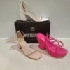 30 X BRAND NEW MIXED MISSGUIDED SHOES CONTAINING MID HEEL BLOCK BARELY THERE IN WHITE , MID HEEL BLOCK BARELY THERE IN SAND , BLOCK HEEL TIE UP HEELED SANDALS IN CREAM ETC ALL IN SIZE 5