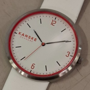 6 X BRAND NEW KANSKE DENMARK QUARTZ SPORTS STYLE WATCHES WHITE FACE / SILVER - RED COLOURED BEZEL / WHITE STRAP ORIG RRP £149 - TOTAL £894