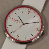 6 X BRAND NEW KANSKE DENMARK QUARTZ SPORTS STYLE WATCHES WHITE FACE / SILVER - RED COLOURED BEZEL / WHITE STRAP ORIG RRP &pound;149 - TOTAL &pound;894
