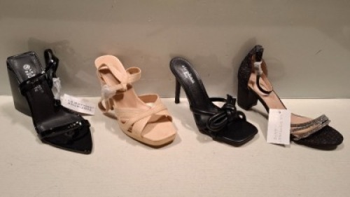 32 X BRAND NEW MIXED WOMENS SHOES CONTAINING ERYNN BLOCK HEEL IN BEIGE IN SIZE 37 , LA BOTTINE SOURIANTE BLOCK HEEL IN BLACK IN SIZE 38 , STEPHAN HIGH HEELS IN BLACK ETC ON A SHELF