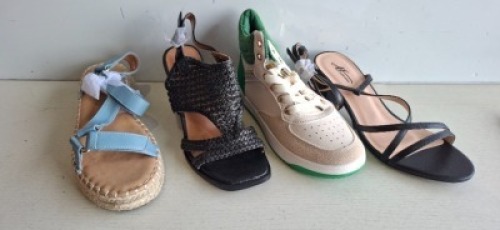 27 X BRAND NEW MIXED WOMENS SHOES CONTAINING BELLUCCI SANDALS IN BLUE IN SIZE 38 , JOALICE HIGH HEELS IN BLACK IN SIZE 36 , SERGIO TODZI POINTED TOE SHOES IN WHITE IN SIZE 38 ETC ON HALF A SHELF