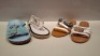 30 X BRAND NEW MIXED WOMENS SHOES LOT CONTAINING MARQUIIZ SANDALS IN BLUE IN SIZE 41 , GIVANA SANDALS IN BEIGE IN SIZE 39 , ERYNN SANDALS IN WHITE/ZEBRA IN SIZE UK 5 ETC ON HALF A SHELF