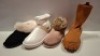 20 X BRAND NEW MIXED WOMENS SHOES LOT CONTAINING INSPIRE LONDON BOOTS IN CAMEL IN SIZE 40 , CONFLY WINTER SHOES IN TAUPE IN SIZE UK 3-4 , LADY GLORY BOOTS IN WHITE IN SIZE 39 ETC ON HALF A SHELF