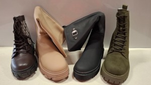23 X BRAND NEW MIXED WOMENS SHOES LOT CONTAINING IDEAL SHOES HIGH HEELS IN WHITE IN SIZE UK 5 , TACCARDI BOOTS IN ARMY GREEN IN SIZE UK 5 , CINK ME HIGH HEELS IN BLACK IN SIZE 40 ETC ON A SHELF