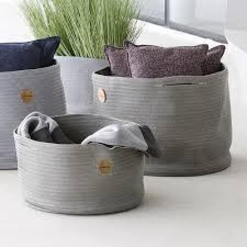 2 X BRAND NEW CANE - LINE SOFT ROPE BASKETS 1 IN SIZE 40 CM IN TAUPE AND 1 IN SIZE 50 CM IN LIGHT GREY - RRP EACH &pound;105