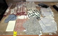 45 X PIECE BRAND NEW LOT CONTAINING RUUSU HVITTRASK - TABLE RUNNERS IN LINEN BURGUNDY IN SIZE 48 X 150 , SKANDIUM CUSHION COVERS IN SIZE 50 X 50 CM IN BLACK / WHITE AND BLUE / WHITE AND WHITE AND GREEN ETC ON HALF A BAY