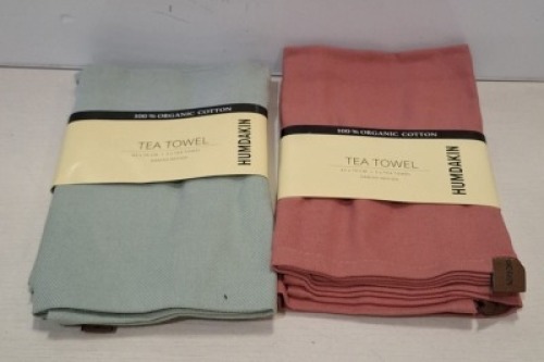 17 X BRAND NEW PACKS OF 2 HUMDAKIN TEA TOWELS 100% ORGANIC COTTON IN SIZE 45 X 70 CM IN DUSTY POWDER AND DUSTY GREEN - RRP &pound;16.92 - TOTAL RRP &pound;287