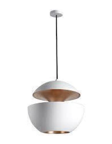 2 X BRAND NEW IN BOXES MIXED LOT CONTAINING 1 DCW EDITIONS HERE COMES THE SUN PENDANT LIGHT IN WHITE - RRP &pound;132 AND 1 FERM LIVING ARUM PORTABLE LAMP IN BLACK - RRP &pound;143 - TOTAL RRP FOR LOT &pound;275