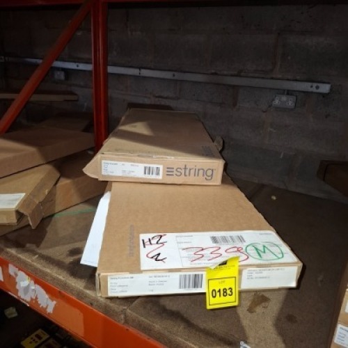 1 X BRAND NEW STRING FURNITURE 7 TIER SHELVING UNIT TO INCLUDE 2 GREY FLOOR SIDE PANELS IN SIZE 200 X 30 CM AND 4 METAL MAGAZINE SHELFS IN SIZE 78 X 30 CM IN BEIGE PLUS PACK OF 3 WOODEN SHELFS IN SIZE 78 X 30 CM IN 6 BOXES