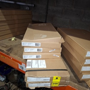 7 X BRAND NEW PARTS ONLY LOT TO INCLUDE 4 SIDE PANELS IN BLACK IN SIZE 200 X 30 AND 3 METAL SHOE SHELVES IN BLACK IN 5 BOXES