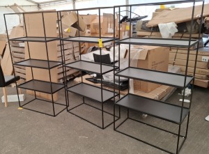 3 X USED METAL 4 TIER SHELVING UNITS IN BLACK IN SIZE W 80 X D 40 X H 160 CM