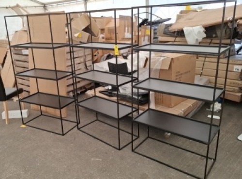 3 X USED METAL 4 TIER SHELVING UNITS IN BLACK IN SIZE W 80 X D 40 X H 160 CM