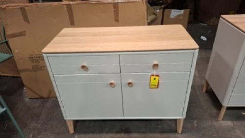 1 X MARLOW 2 DOOR 2 DRAW SIDEBOARD BY VIDA LIVING IN LIGHT GREY / CASHMERE OAK (CUSTOMER RETURNS)