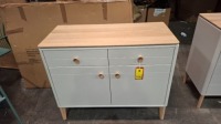 1 X MARLOW 2 DOOR 2 DRAW SIDEBOARD BY VIDA LIVING IN LIGHT GREY / CASHMERE OAK (CUSTOMER RETURNS)