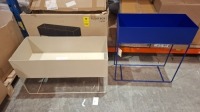 2 X MIXED LOT CONTAINING ONE BRAND NEW FERM LIVING PLANT BOX IN BLUE IN POWDER COATED STEEL IN SIZE W 60 X H 65 X D 25 CM - RRP &pound;235 - AND ONE NOT BRAND NEW FERM LIVING PLANT BOX LARGE FLOWER BOX IN CASHMERE IN POWDER COATED METAL ( NOTE HAS DAMAGED TO CO
