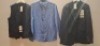 30 X MIXED CLOTHING LOT CONTAINING 3 NEXT TAILORING WAIST COAT IN NAVY IN SIZES 36R,40R,42R , NEXT TOTAL SUIT JACKET IN NAVY IN SIZE 38 R AND 42 R , NEXT TAILORING TROUSERS IN SIZE 36 R ETC IN ONE TRAY AND RAIL