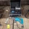 4 X MIXED TOOL LOT CONTAINING MAKITA HAMMER DRILL 240 V , DIAMOND CORE DRILL BIT SIZE 107 MM , HOLE SAW CUTTER , LIGHTWEIGHT METAL SPIRIT LEVEL