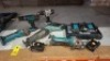 8 X MIXED MAKITA TOOLS LOT TO INCLUDE 2 CORDLESS ANGLE GRINDERS , 2 COMBI DRILLS , 1 RECIPICATING SAW , DUAL PORT CHARGER , AND TWO BATTERIES